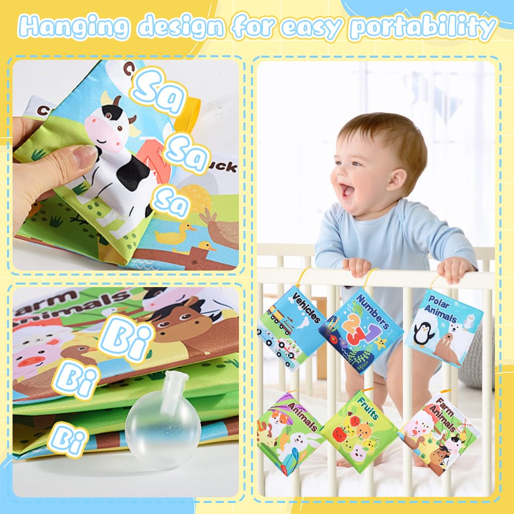 SNOWIE Soft 6Pcs Cloth Books for Babies 0 to 3 Years, Sensory Crinkle Sound 4