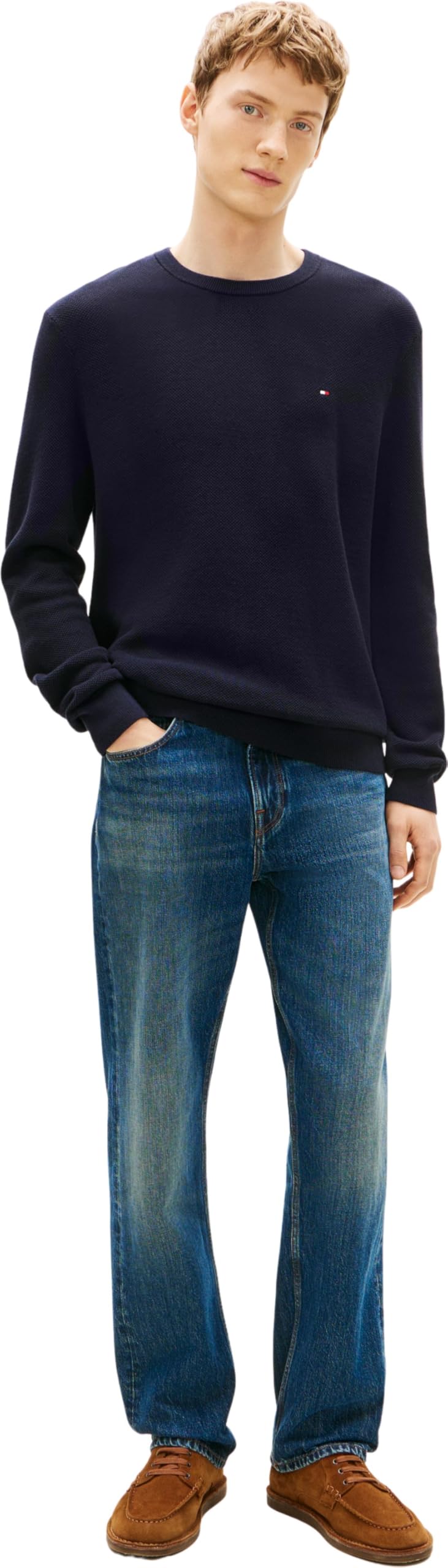 Tommy Hilfiger Męski sweter Essential Structure Crew Neck MW0MW36347, niebieski, XL, Niebieski (pustynne niebo), XL