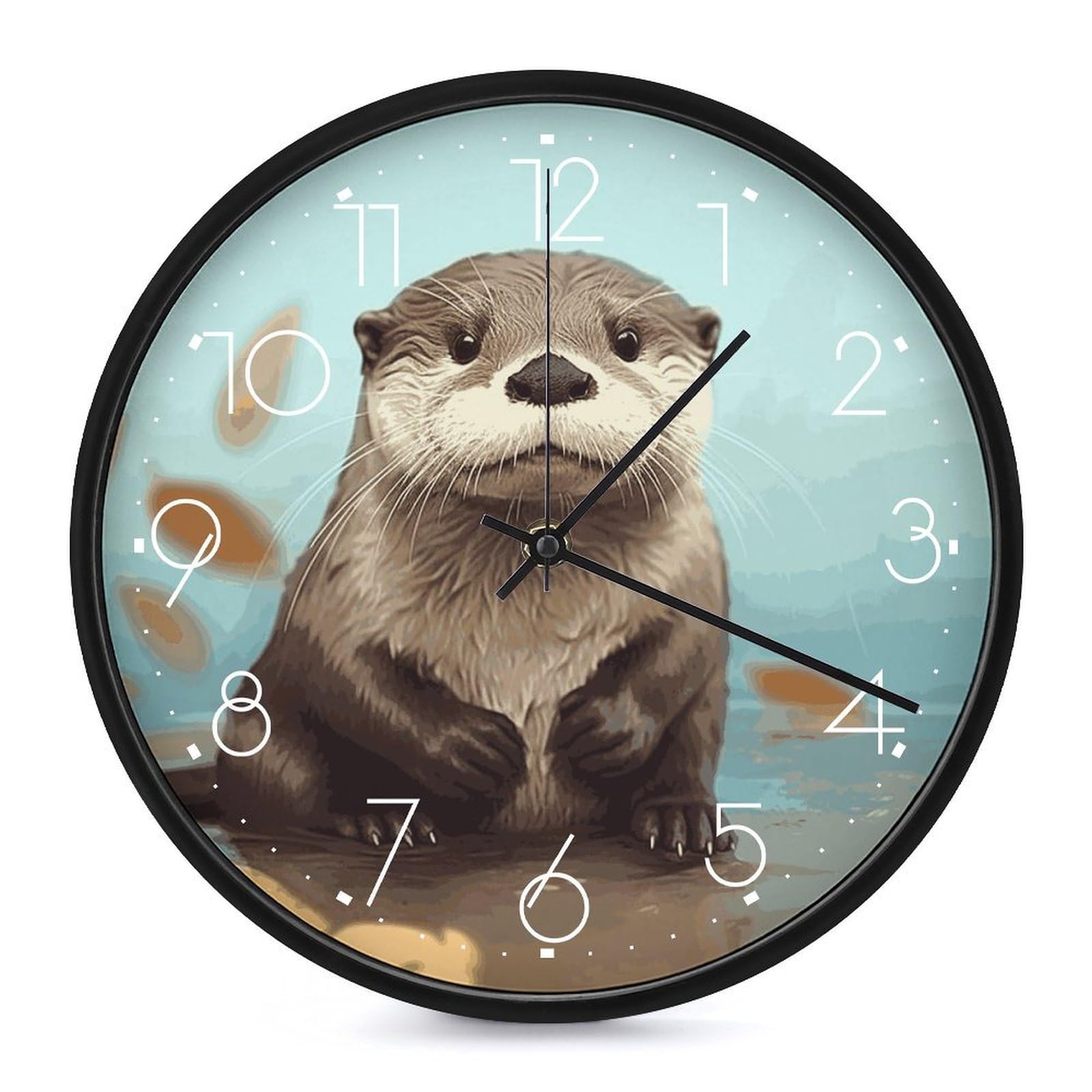 DWVTSLH Cute Otter Wall Clock 10 Inch Silent Non-Ticking Modern Clocks Battery Operated - Decorative Wall Clocks for Bedroom Living Room Kitchen Office Wall Decor Gift Idea