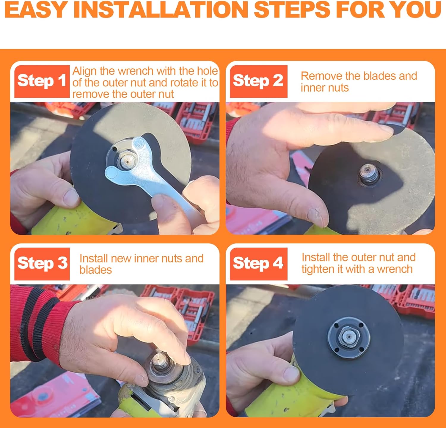 Podoy 3 Pcs Angle Grinder Nut & Wrench Kit 5/8-11 Thread Metal Inner Outer Flange Lock Nut Compatible with Dewalt Milwaukee Makita Ryobi Bosch Metabo Black Decker 4.5 5 Inch Grinder Parts Replacement