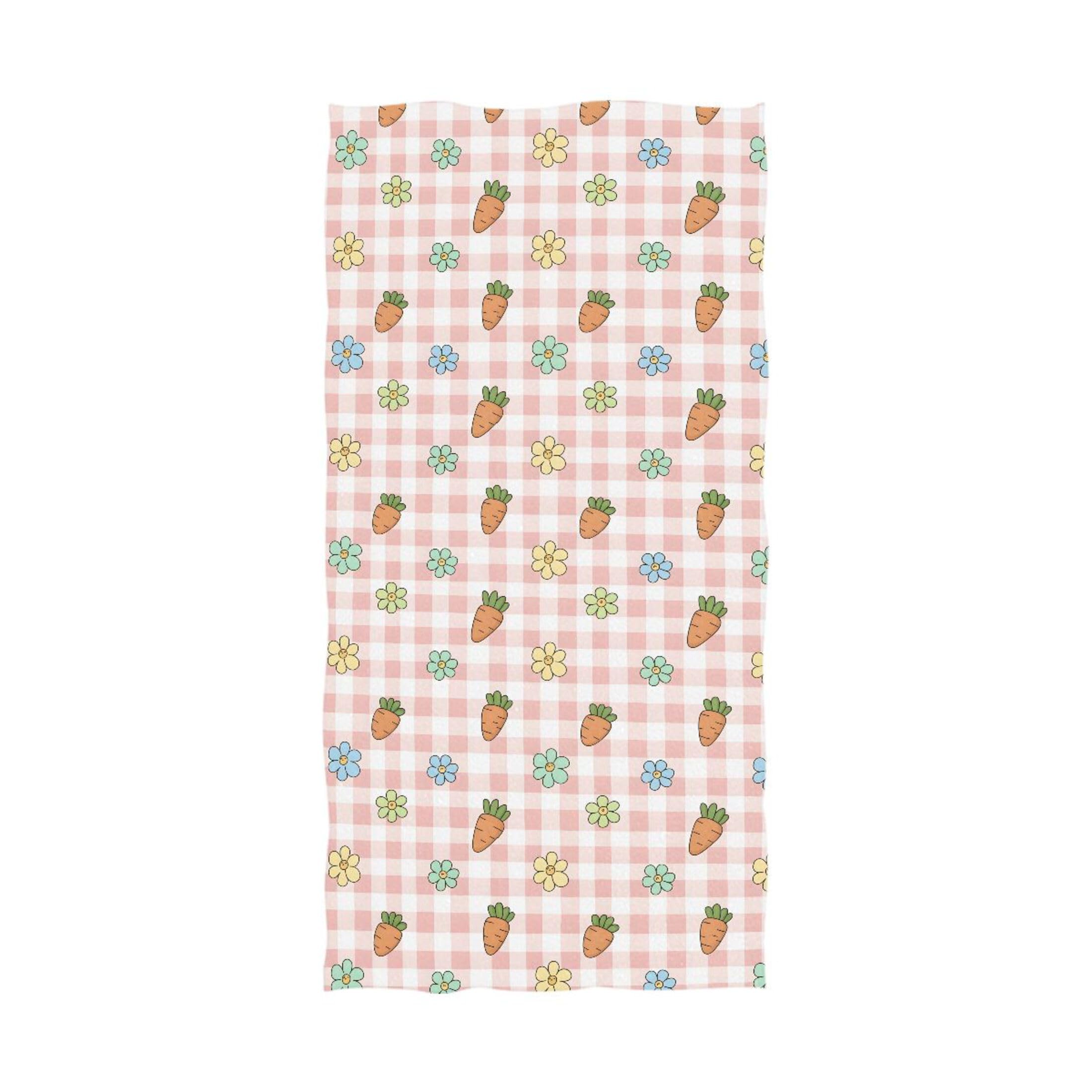 Kutsu Gingham Kawaii Carrots Bath Towel, Highly Absorbent Cotton Soft Bath Hand Towel for Bathroom Kitchen Hotel Spa, 64 x 32 In