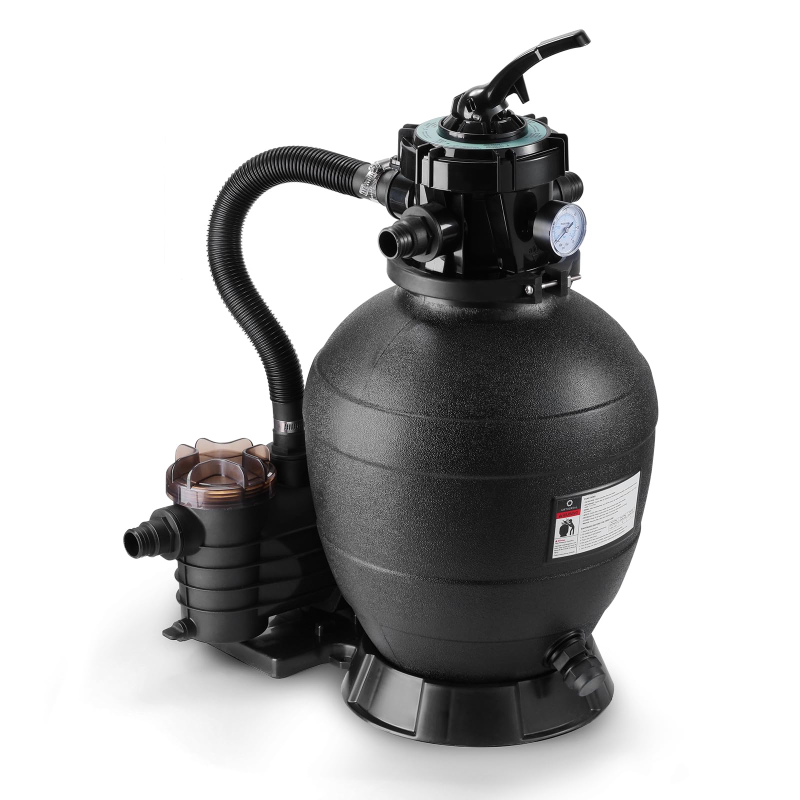 Airthereal Pompe de filtre à sable 33 cm pour piscine hors sol, moteur ¾ CV, noir | AquaMind AM13 Système de filtre à sable pour piscine, 3 435 GPH, valve à 7 voies, pour piscines jusqu'à 38 000 litres