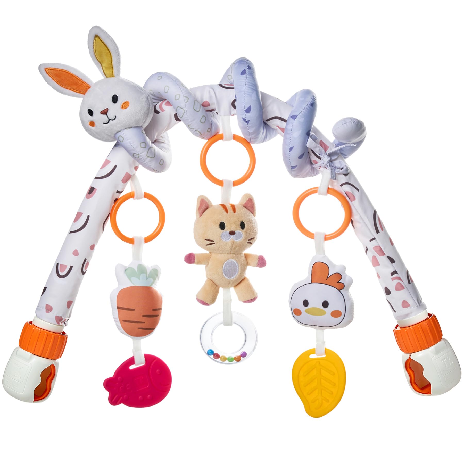 TUMAMA KIDS Baby Toy for Hammock, 2 in 1 Arch and Spiral Toys Set, Baby Toys 0 3 6 9 Months with Hanging Rattle - Bunny