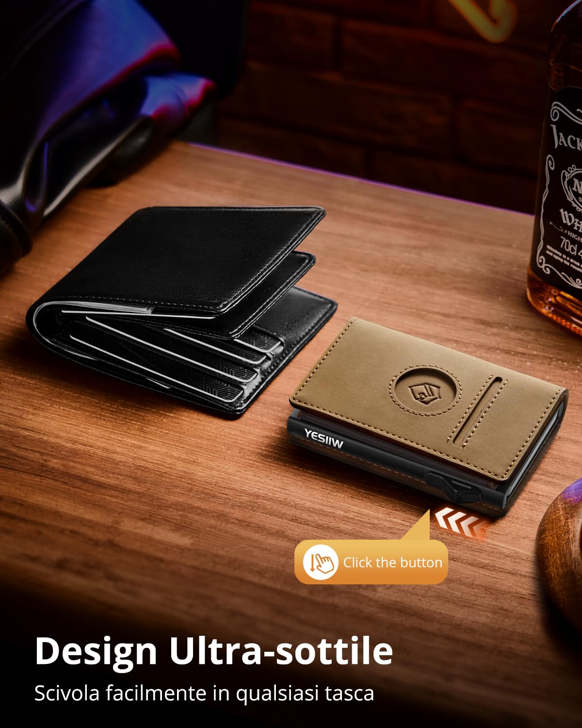 YESIIW Airtag Portafoglio Uomo per Apple Air Tag, Portafoglio Airtag con Blocco RFID Portacarte Uomo con Airtag, Finestra ID & Monete, Pop-up Porta Carte per 10 Cartes (Marrone Chiaro