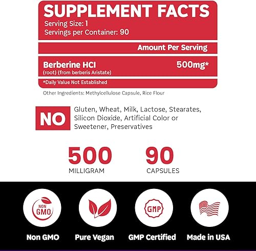 Miniatura 7 de BoostCeuticals Suplemento de berberina de 500 mg  Berberina orgánica y vegana (raíz de Berberis Aristata)  Berberina Hcl 500mg  Suplemento de