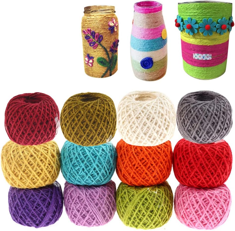 SEIWEI Hemp Rope Set 15 Rolls Colored Twine String Multi-Color Hemp String Roll Hemp Twine Spool for Home, Wedding Decorations, Crafting, Gift Packaging DIY