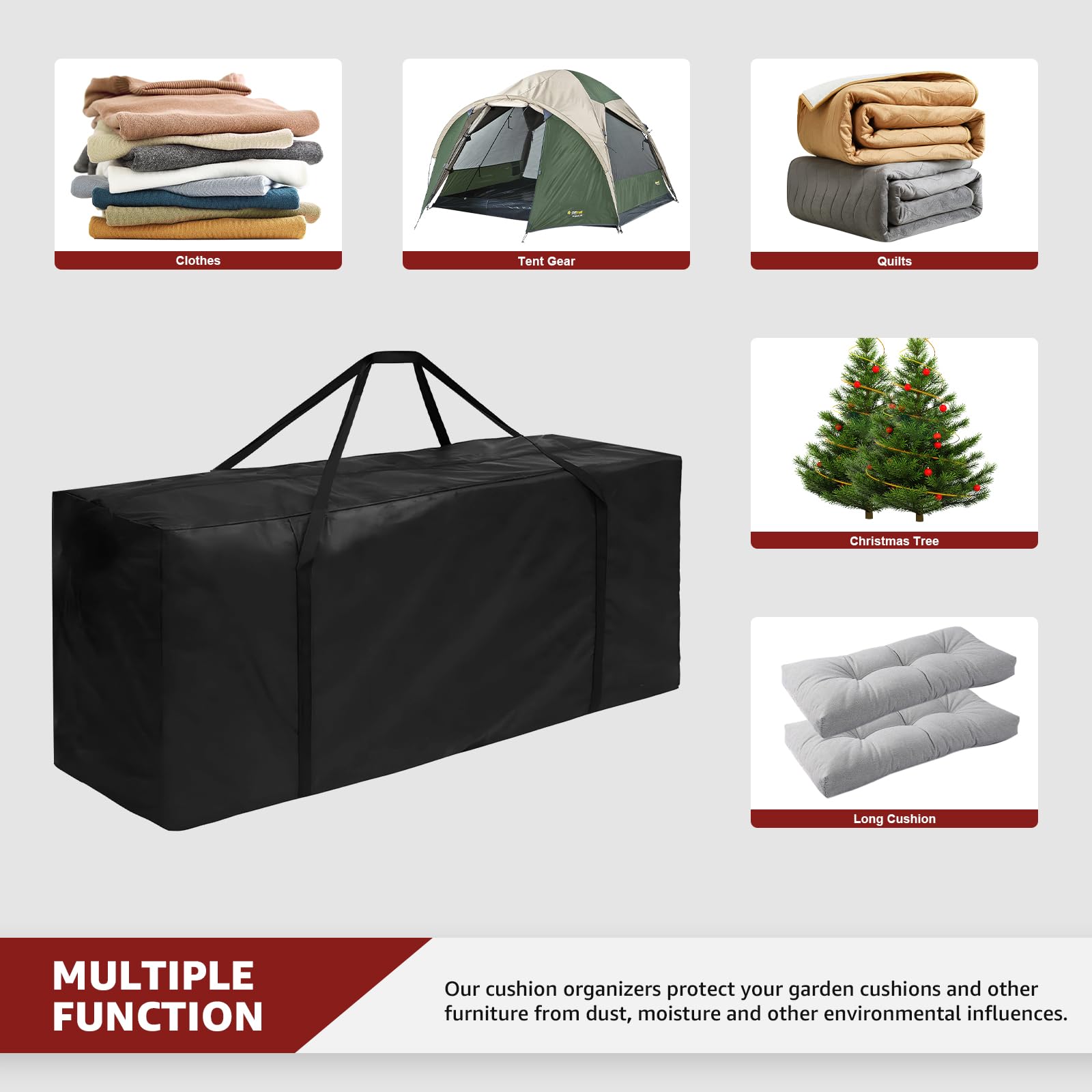 Sac de rangement pour coussins de jardin extra large 670 L très résistant et imperméable avec poignée et fermeture éclair 173 x 76 x 51 cm