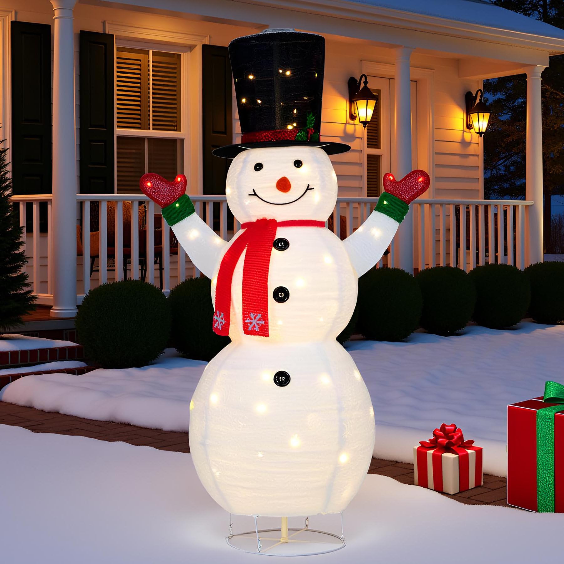 YULETIME Bonhomme de neige 3D pré-éclairé de 152,4 cm avec 100 LED blanc chaud