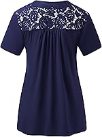 Vista 6 de Blusa OmicGot para mujer de talla grande, blusa henley con estampado floral, casual y con vuelo