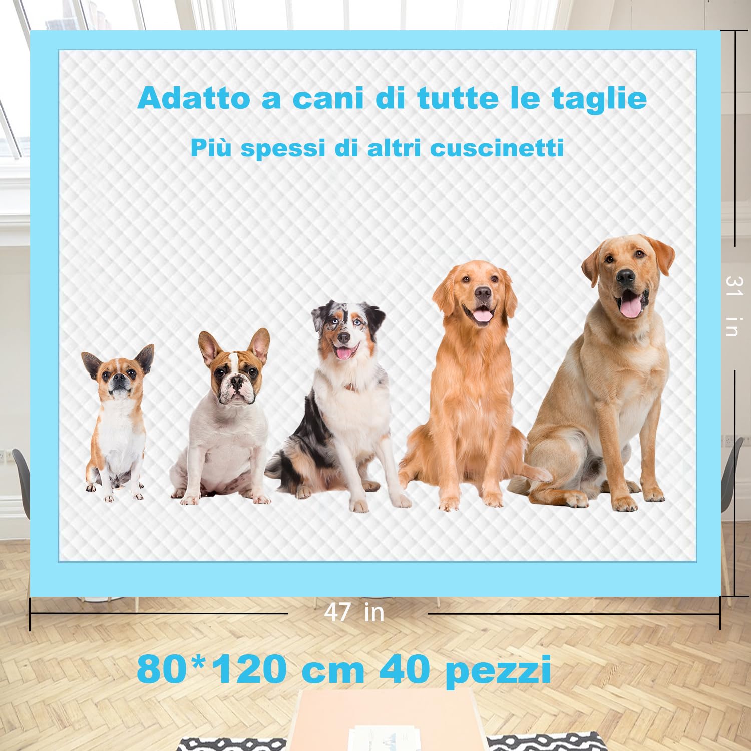 80x120 cm Tappetini assorbenti per Animali Domestici ,40 pz per l'addestramento di Cani e Grosso Cane,Design a 6 Strati a Prova di Perdite con Superficie ad Asciugatura Rapida(80x120 cm 40pezzi)