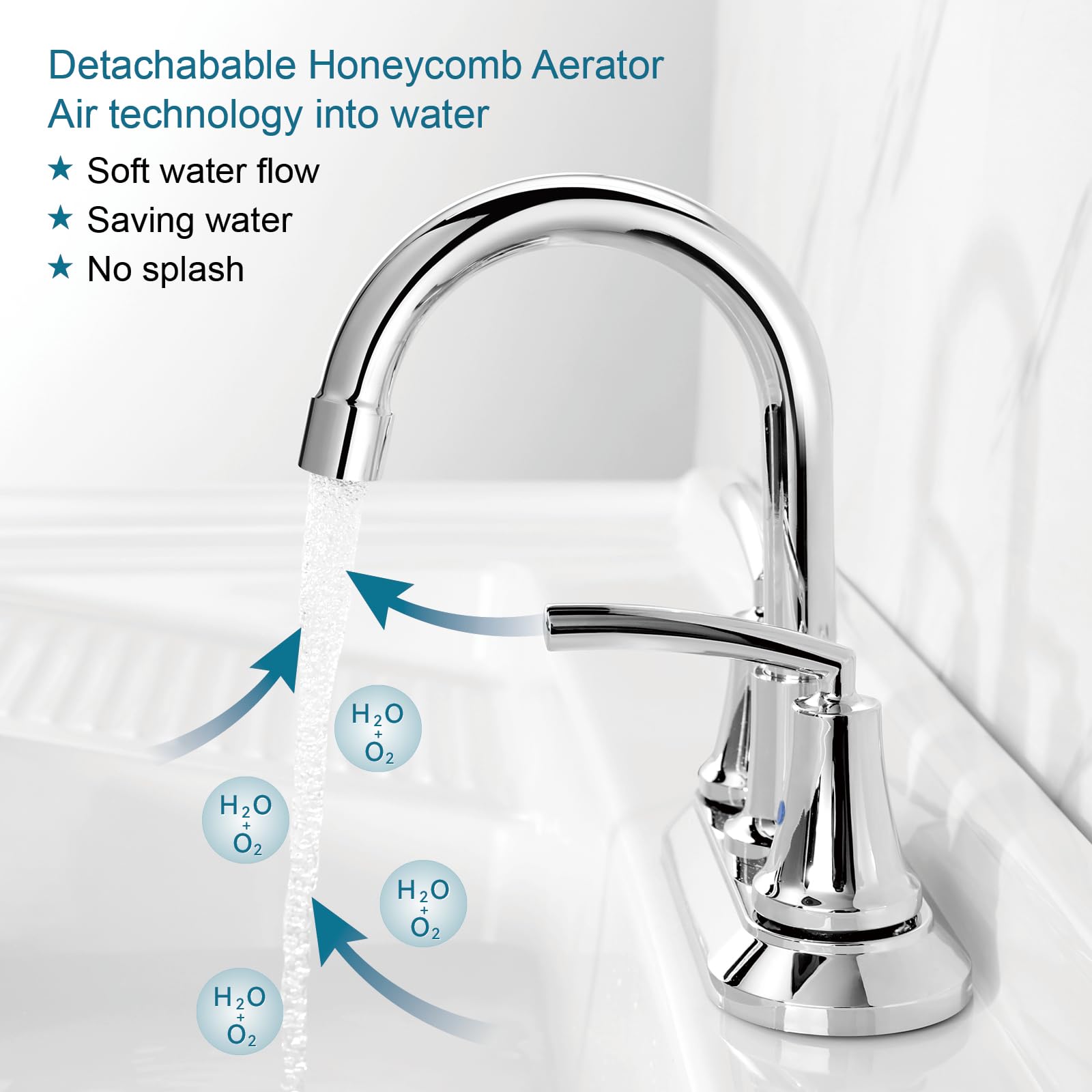 HOTTIST 4 Inch 2 Handle Centerset Black Bathroom Faucets, Lead-Free Modern 360 Swivel Spout 2-3 - View #11