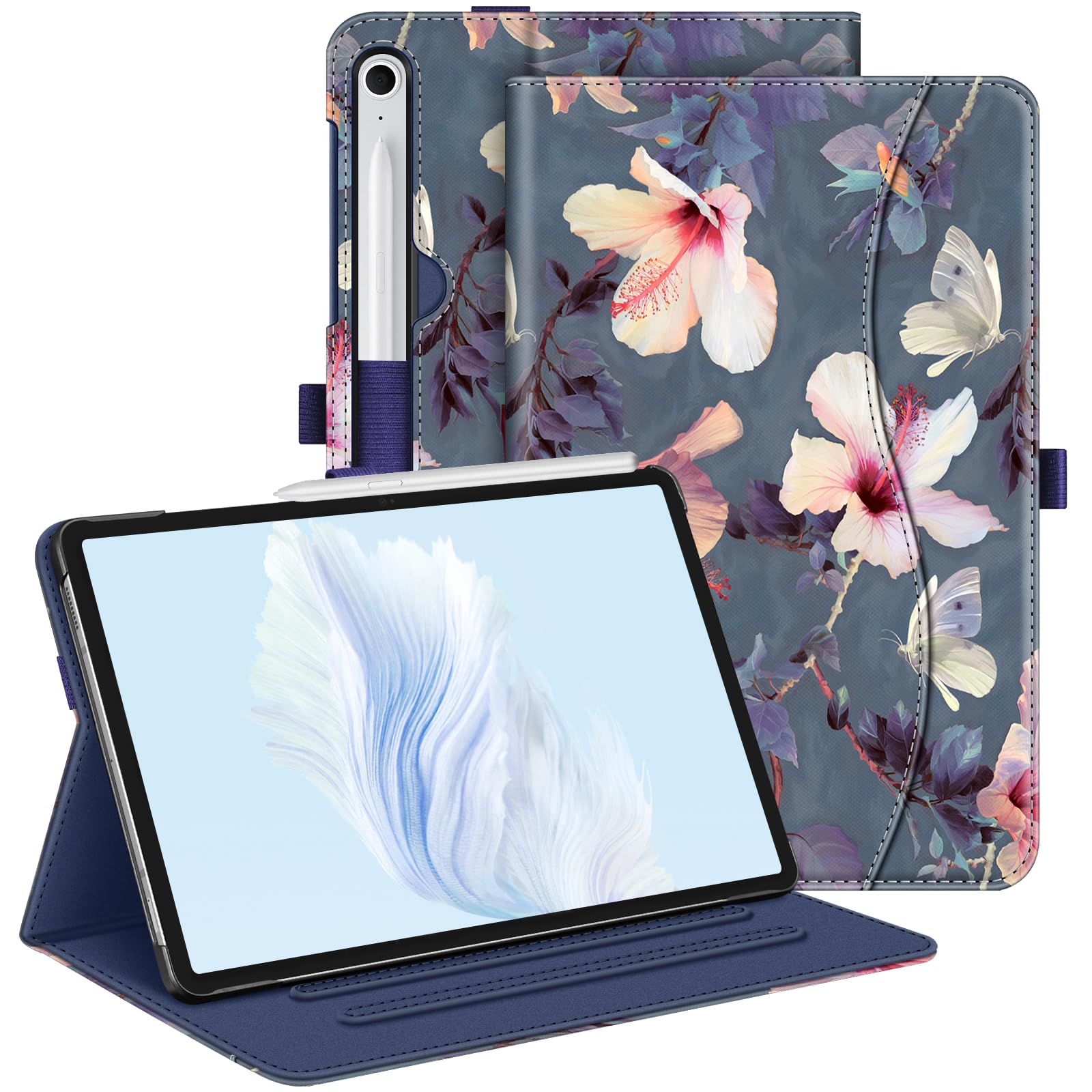 Fintie Case for Samsung Galaxy Tab S10 FE/ S9 FE 5G 10.9 Inch/Tab S9 11 Inch, Multi-Angle Viewing Protective Cover with Pocket, Auto Sleep/Wake (Blooming Hibiscus)