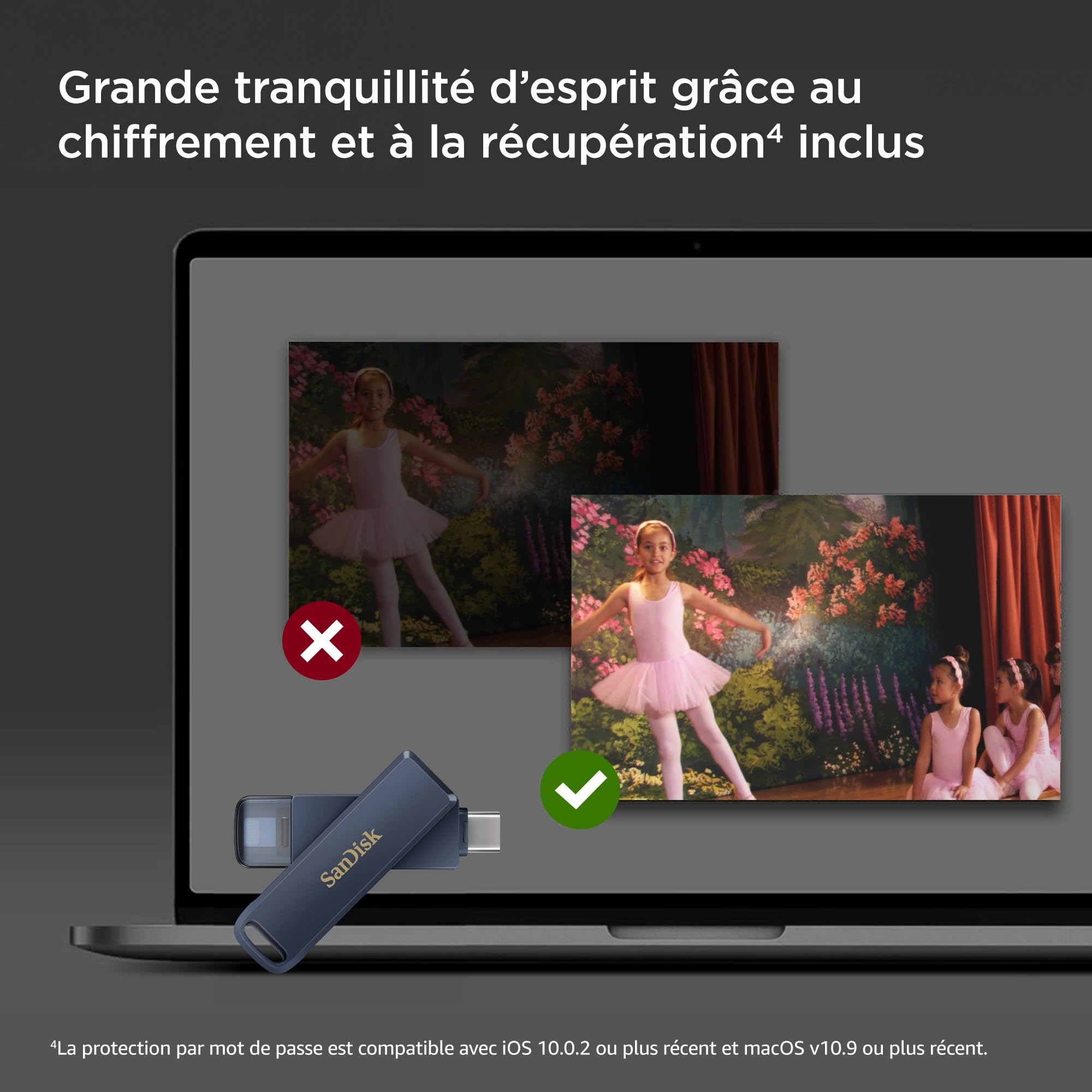 SanDisk 256GB Phone Drive, Clé USB, pour iPhone/iPad, PC, Mac, (2-en-1 iPhone Stockage, Lightning & USB Type-C Connecteur, Sauvegarde Automatique, Chiffrement, Récupération) Bleu Ciel Métallique