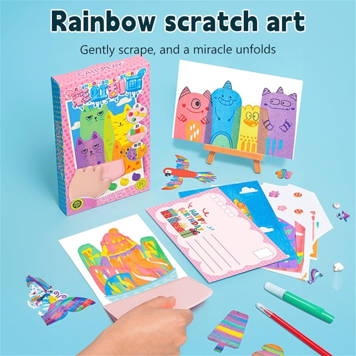 Kit De Arte Para Rascar – 4 Tarjetas 21x28.5 Cm Con Diseños De Vida Marina Y Aves, Incluye Lápiz, Ideal Para Manualidades Y Regalos