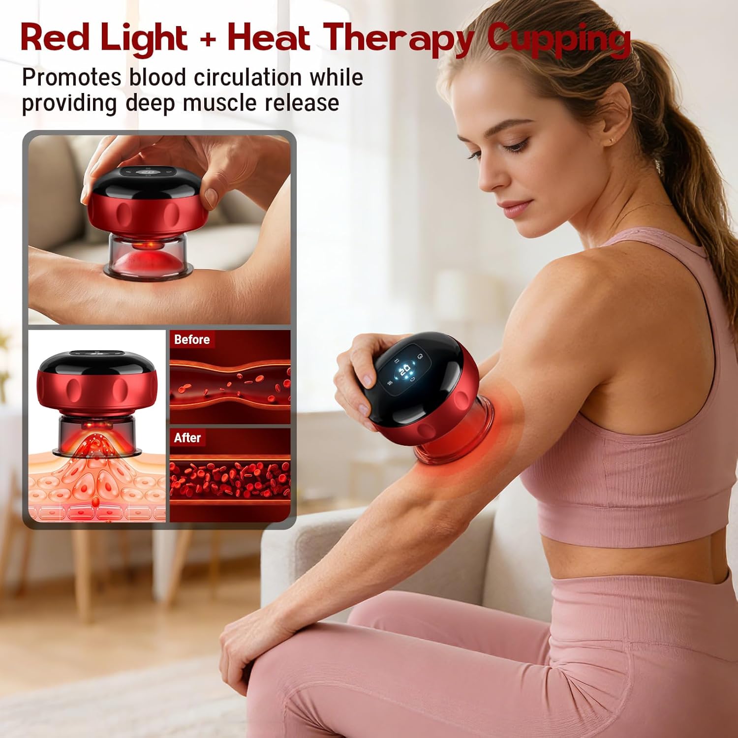 2 Pack Smart Cupping Therapy Massager, 7 in 1 Red Light Cupping Therapy Set with 2 Modes for Targeted Pain Relief, Muscle Soreness,Tighter Skin,Cupping Kit with 12 Levels Suction and Heat - Image 2