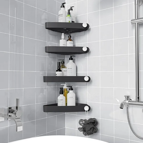 Sotfamily Shower Caddy Corner, 4 Pack Adhesive Corner Shower Shelves for Bathroom Organizers and Storage, Rust Free Plastic Rack for Bathroom Accessories & Decor, Black