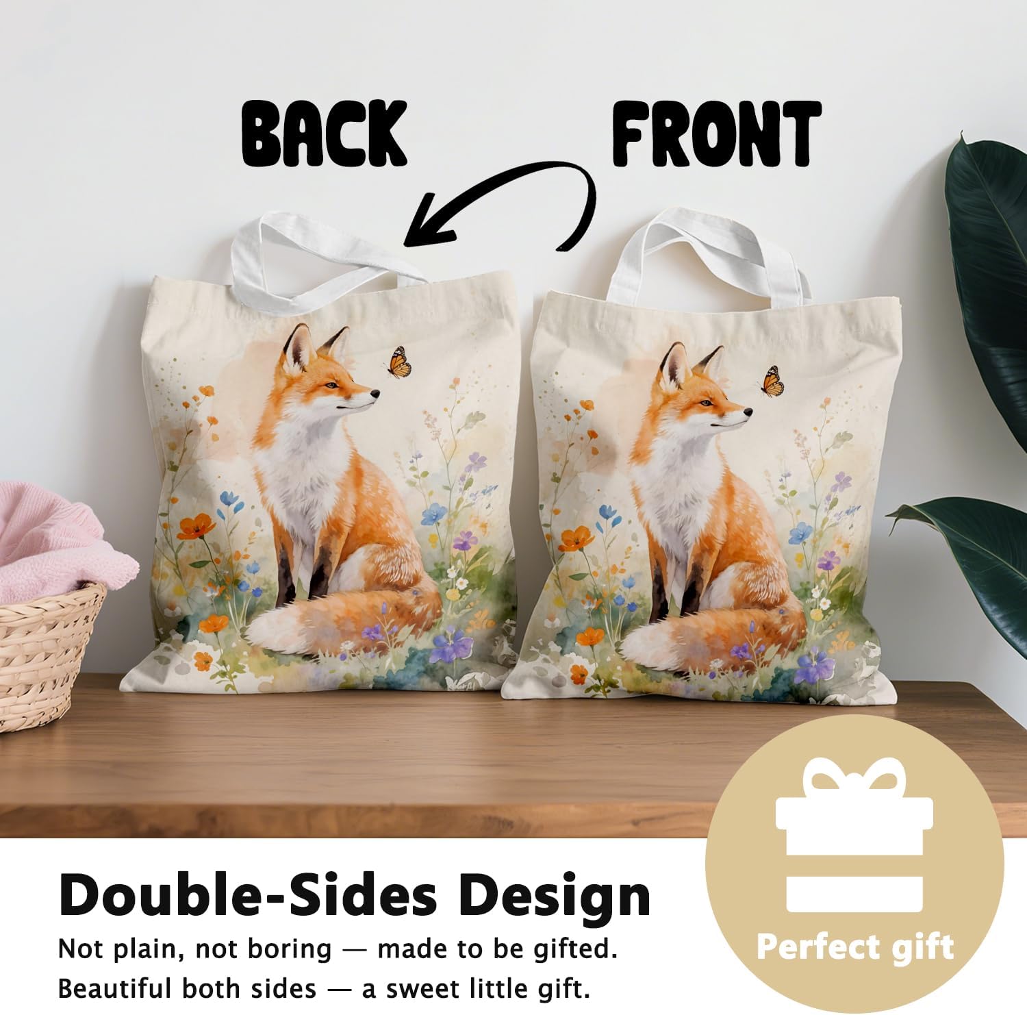 Cute Fox Canvas Tote Bag for Women Girls Fox Lovers, Fox Gifts, Reusable Grocery Bags Shopping Bags - Image 7