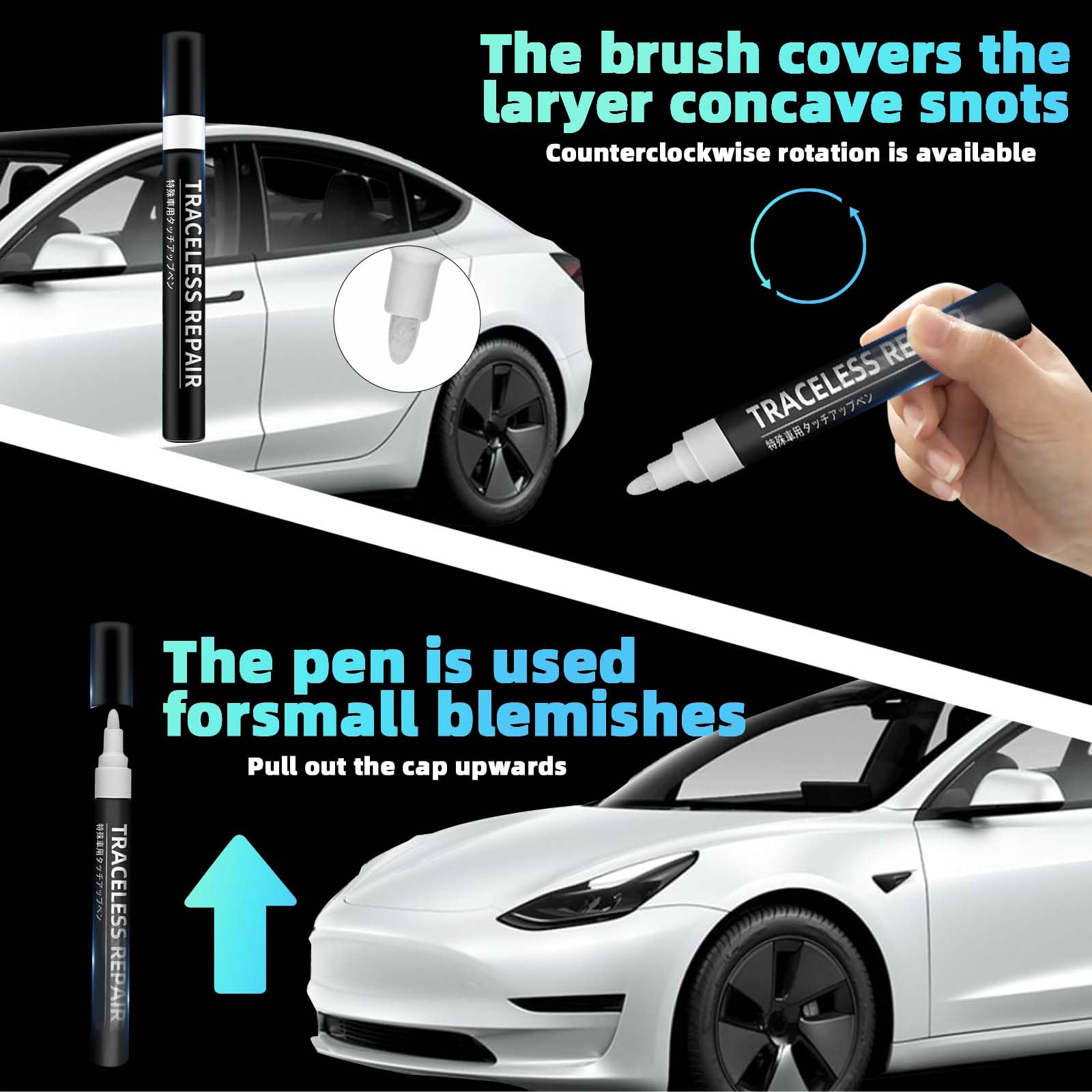 Pintura de Retoque para Tesla Model 3 Highland Kit de Reparación de Rayones de Carrocería, Punta de Bolígrafo y Pincel 2 en 1 Reparación de Rayones Lápiz Reparador de Automóvile(Blanco Perlado)