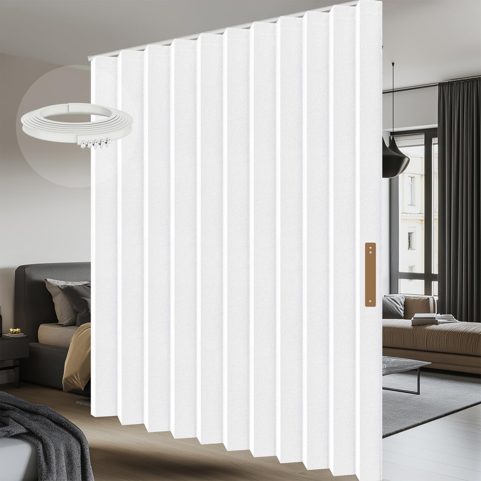 AJAZZ Raumteiler Vorhang, Flexibler Sichtschutz, Deckenmontage auf Schienen, Ideal für Schlafenzimmer & Wohnzimmer