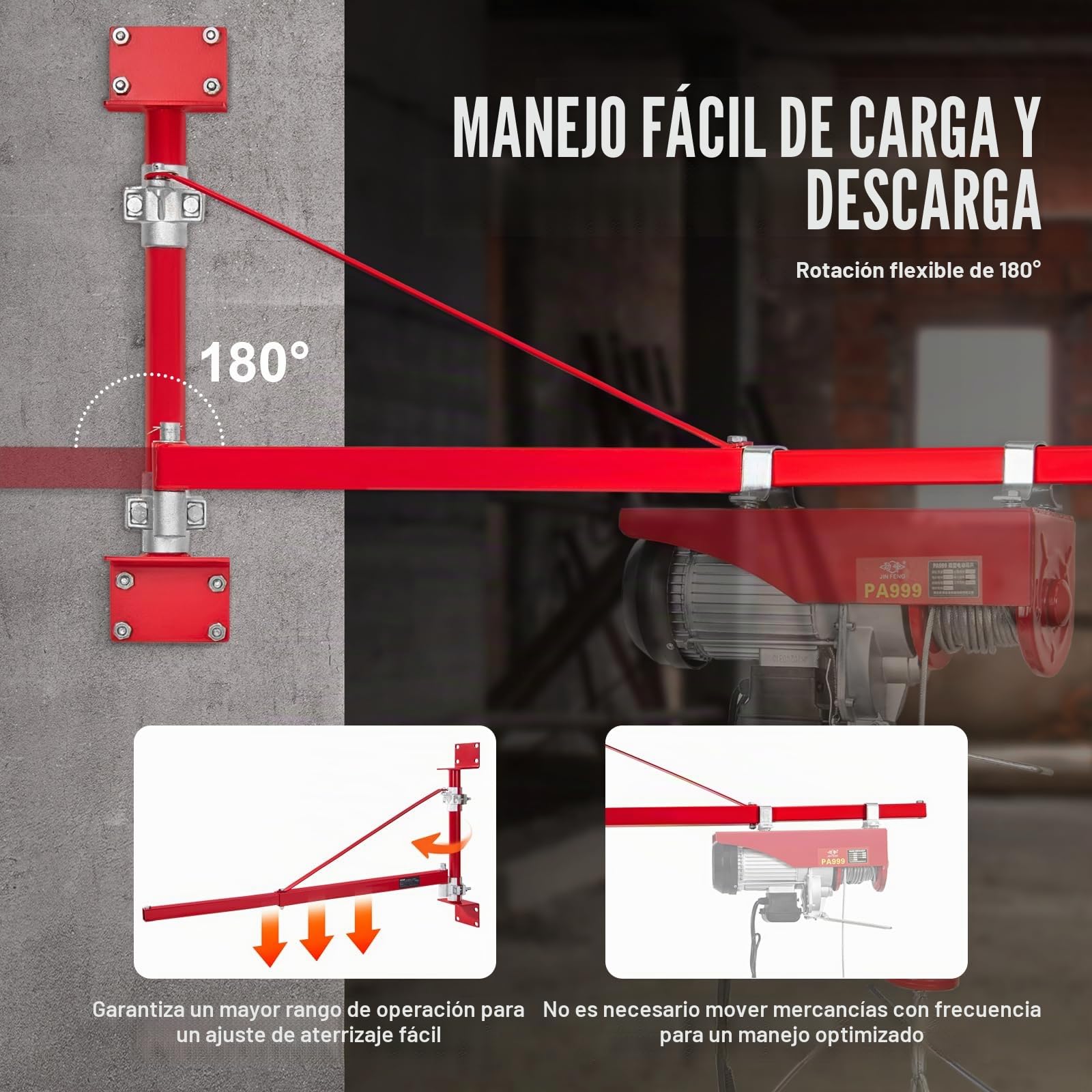 VEVOR Brazo de Soporte de Polipasto Eléctrico, 600KG, Carga Máxima, Brazo Oscilante con Poste, Acero