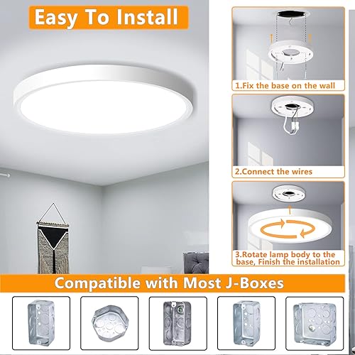 Miniatura 6 de Paquete de 4 lámparas de techo LED de montaje empotrado, lámpara de techo LED moderna de 9 pulgadas, color blanco, 18 W, 5000 K, perfil bajo,