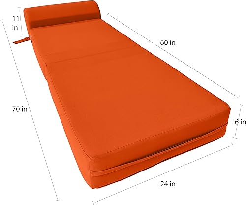 Miniatura 4 de D&D Futon Furniture. Cama plegable de espuma para silla, sofá estudio, colchón de espuma plegable para invitados (6 x 24 x 70 pulgadas, naranja)