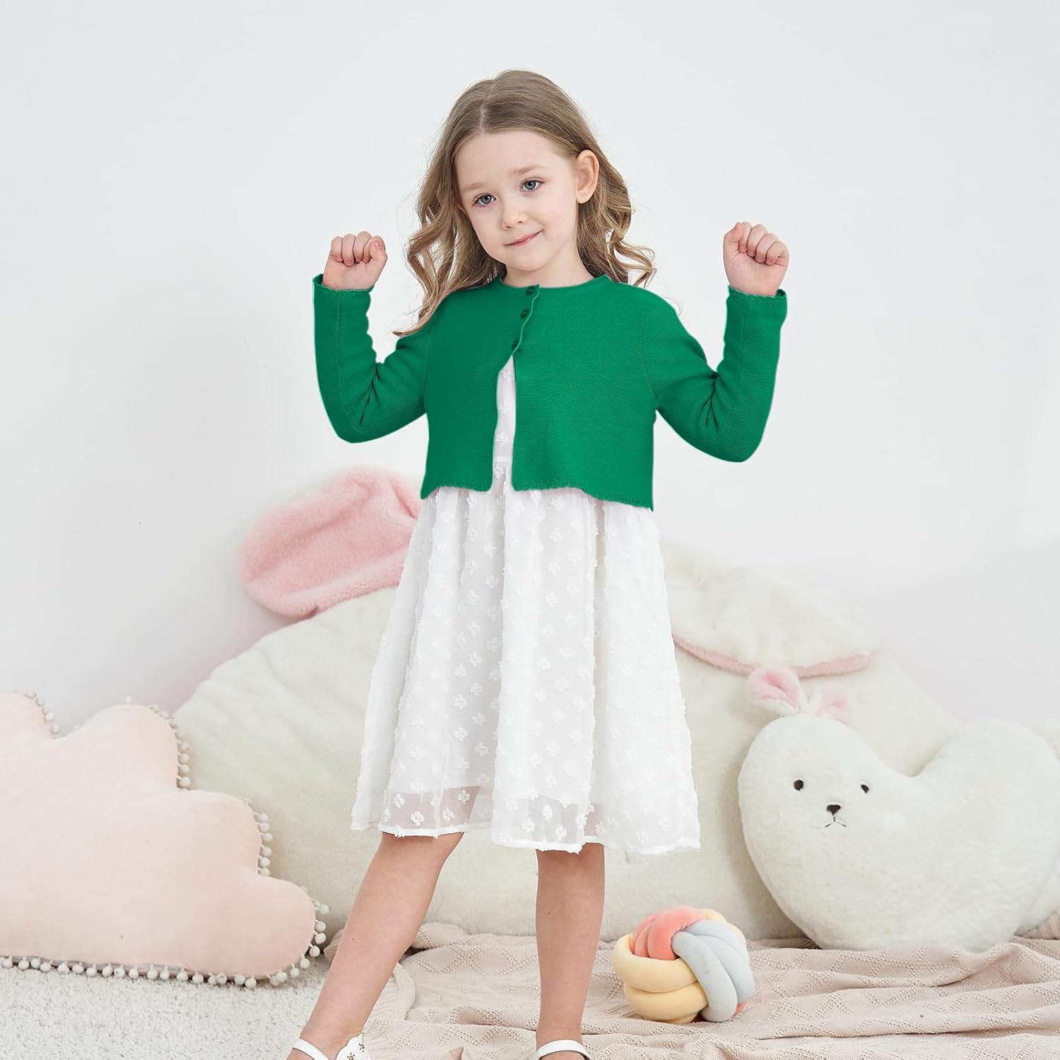 Girls' Long Sleeve Knitted Bolero Cardigan Kids Button Closure Shrug Sweaters Cropped Jacket Cover Up Tops - Image 6