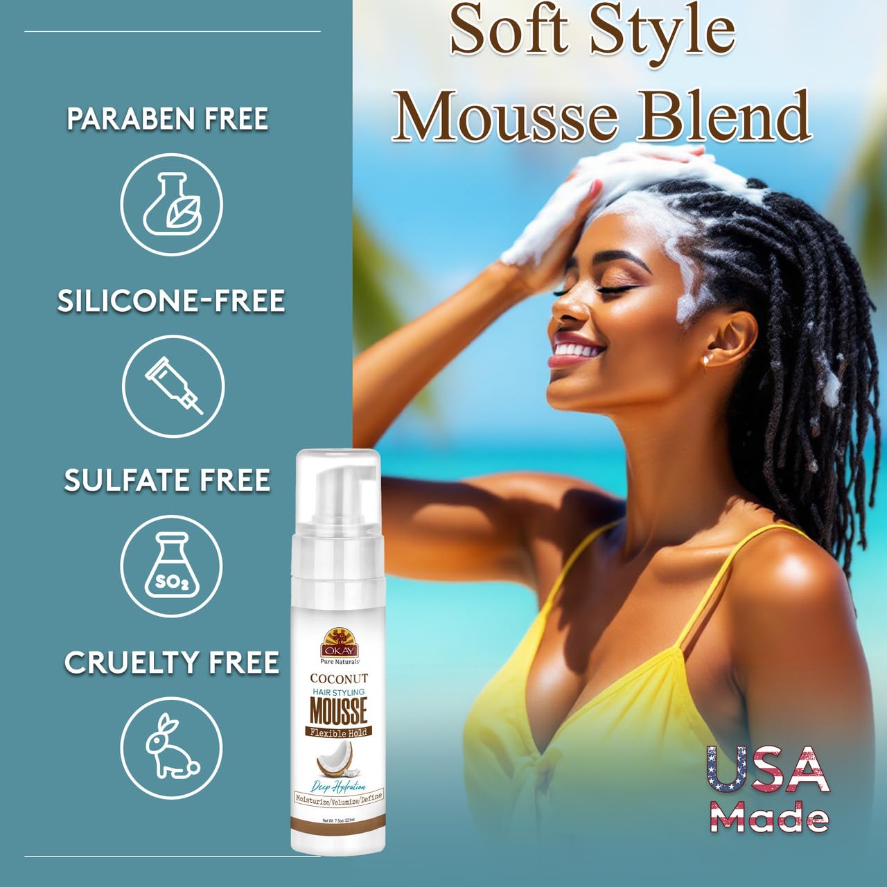 OKAY Coconut Hair Styling Mousse - 8 oz / 222 ml