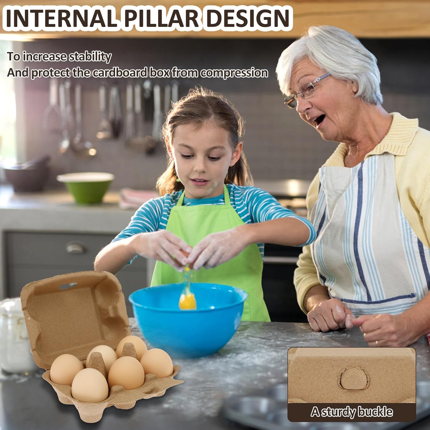 Paper Egg Cartons 6 Holes Paper Egg Tray Reusable Paper Egg Holder with 50 Cards and 48 Stickers 4.5×6.1×2.9 Inch Bulk Egg Carton Paper Pulp Egg Tray Holder for Home Kitchen