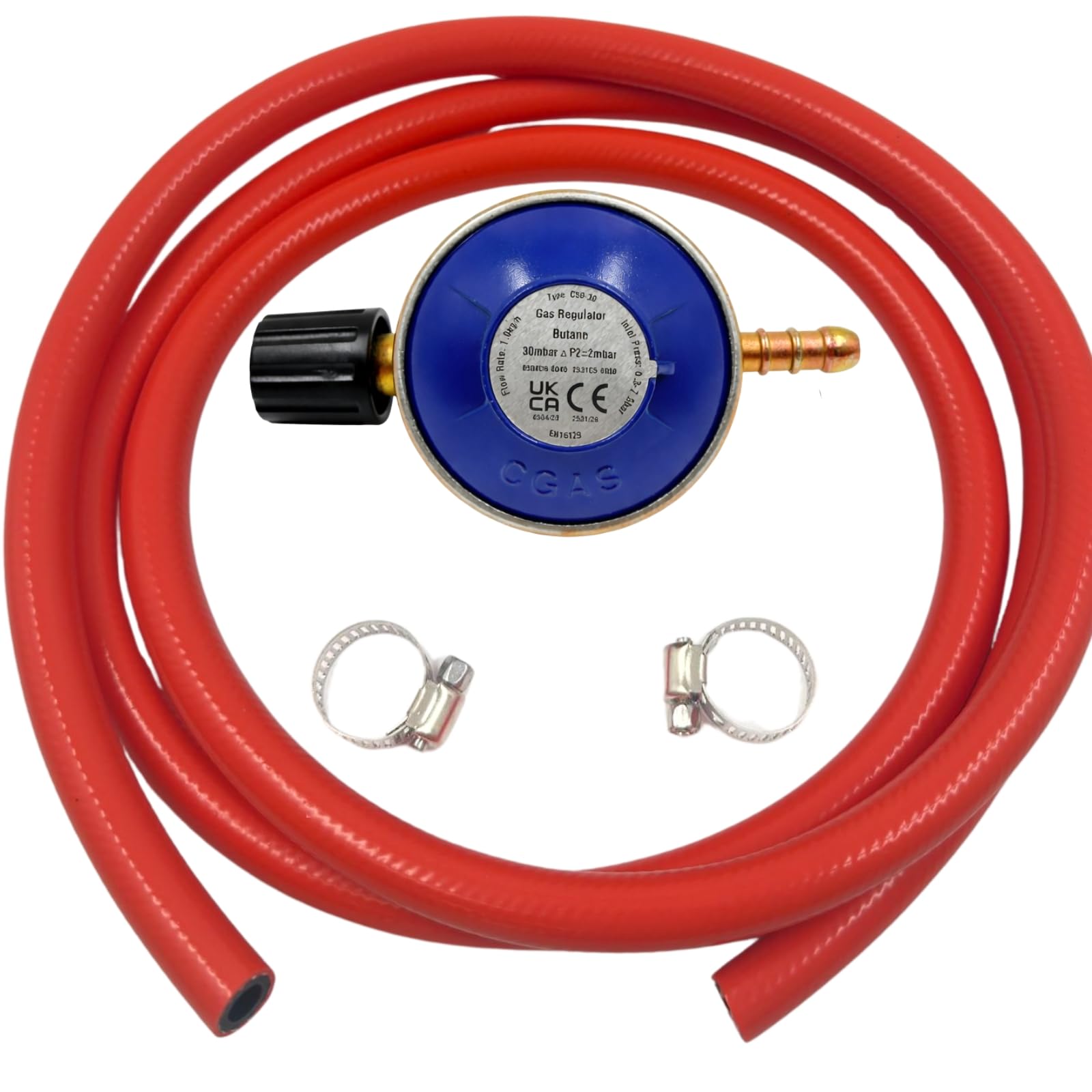 Régulateur de gaz butane de 30 mbar avec tuyau de 2 m et clips pour bouteilles de gaz 901 904 907, régulateur de gaz de camping avec contrôle du robinet, kit de tuyau de gaz de barbecue pour caravane
