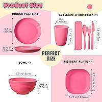 Vista 2 de Juego de vajilla de paja de trigo, platos y cuencos irrompibles aptos para microondas, cuchillos ligeros, tenedores, cucharas para cocina