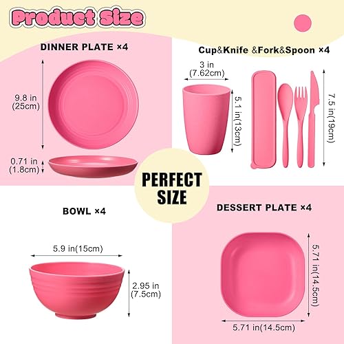 Miniatura 2 de Juego de vajilla de paja de trigo, platos y cuencos irrompibles aptos para microondas, cuchillos ligeros, tenedores, cucharas para cocina