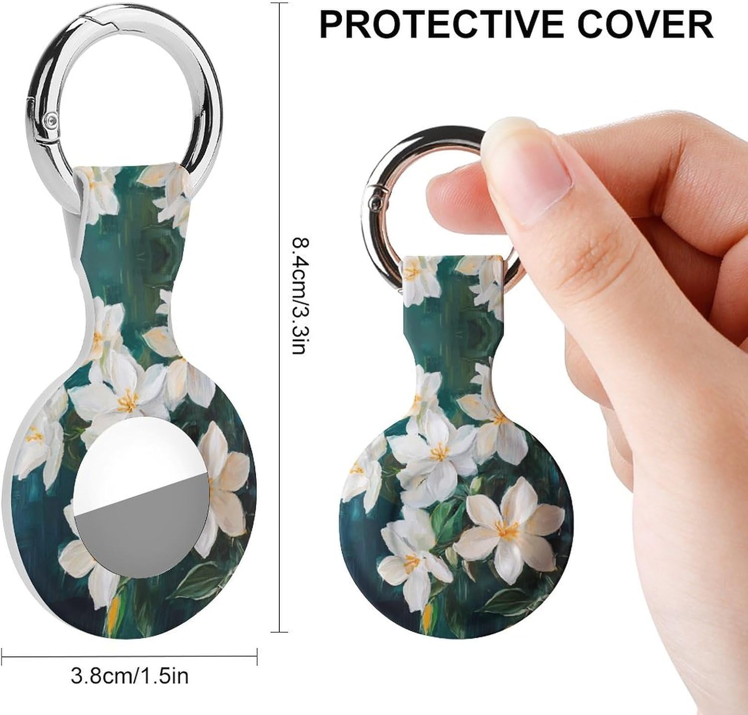 White Jasmine Flowers Case Compatible with AirTag Holder Cover with Keychain Ring for Bags Luggages