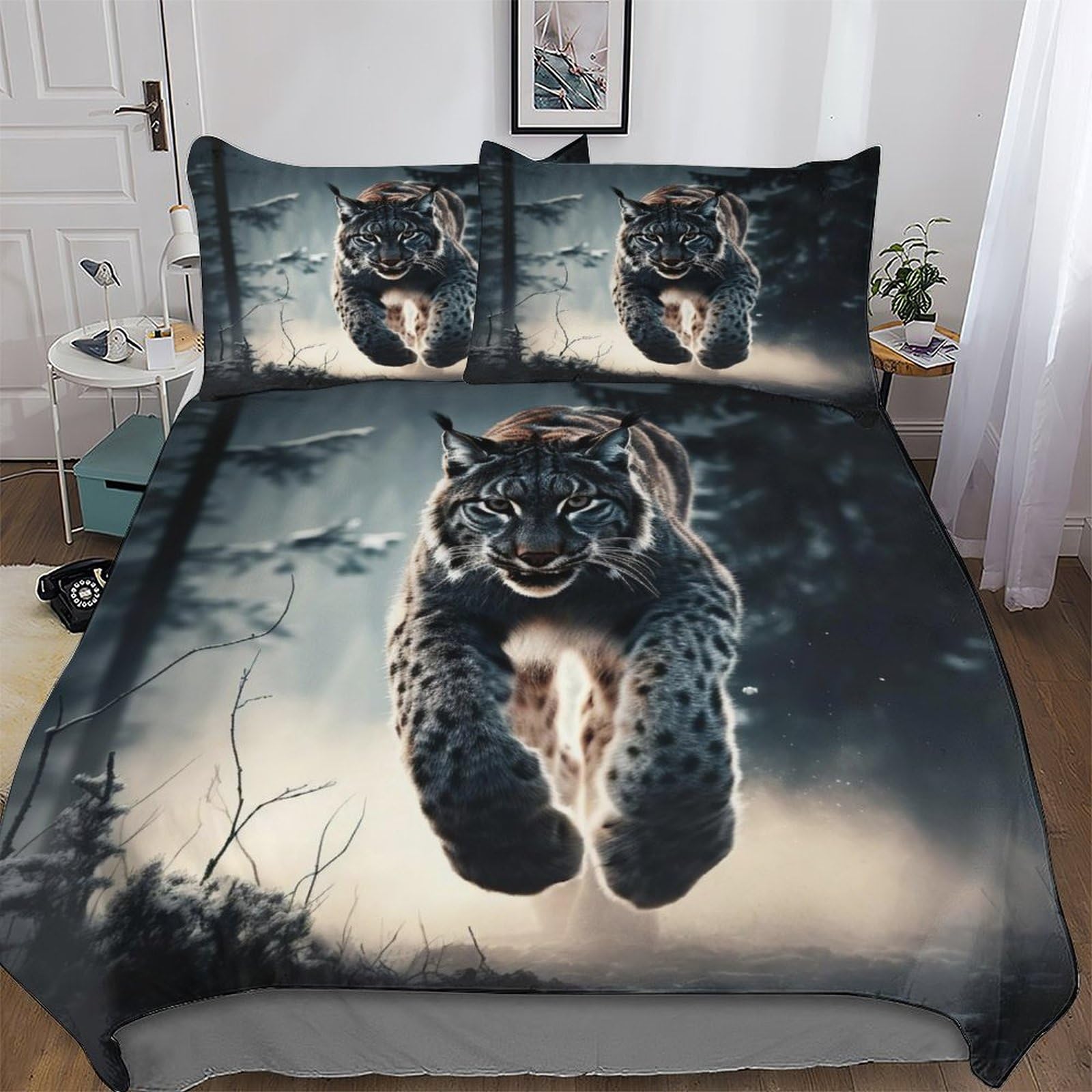 Parure de lit lynx 3D housse de couette 220x240cm microfibre polyester