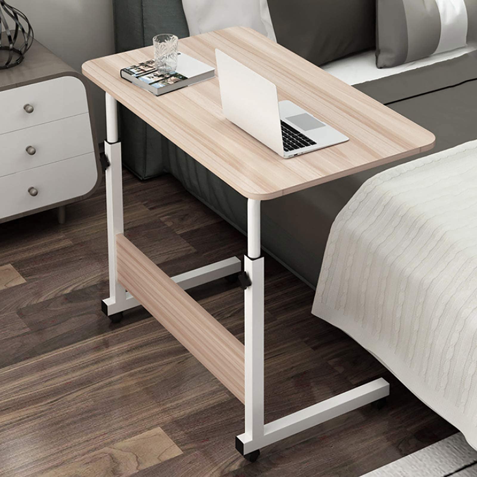 Youyijia Height Adjustable Mobile Laptop Table - 40x60 cm, 67-80 cm Height Adjustable, Workstation, Overbed Multi Table with Metal Frame & Rolling Castors - Light Wood Color โ image 1
