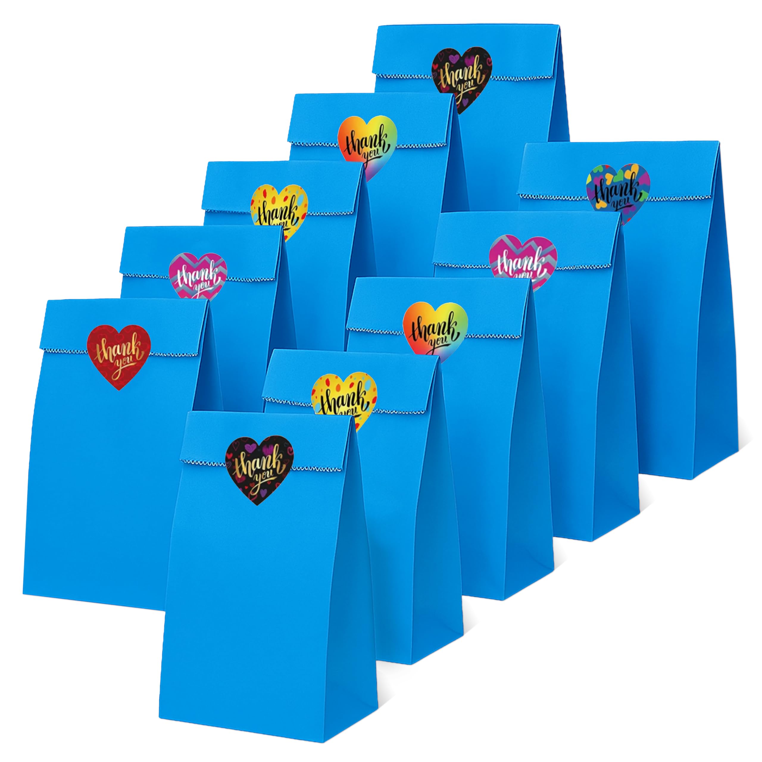 Thepaperbagstore 40 Blue Paper Party Bags with Thank You Heart Stickers