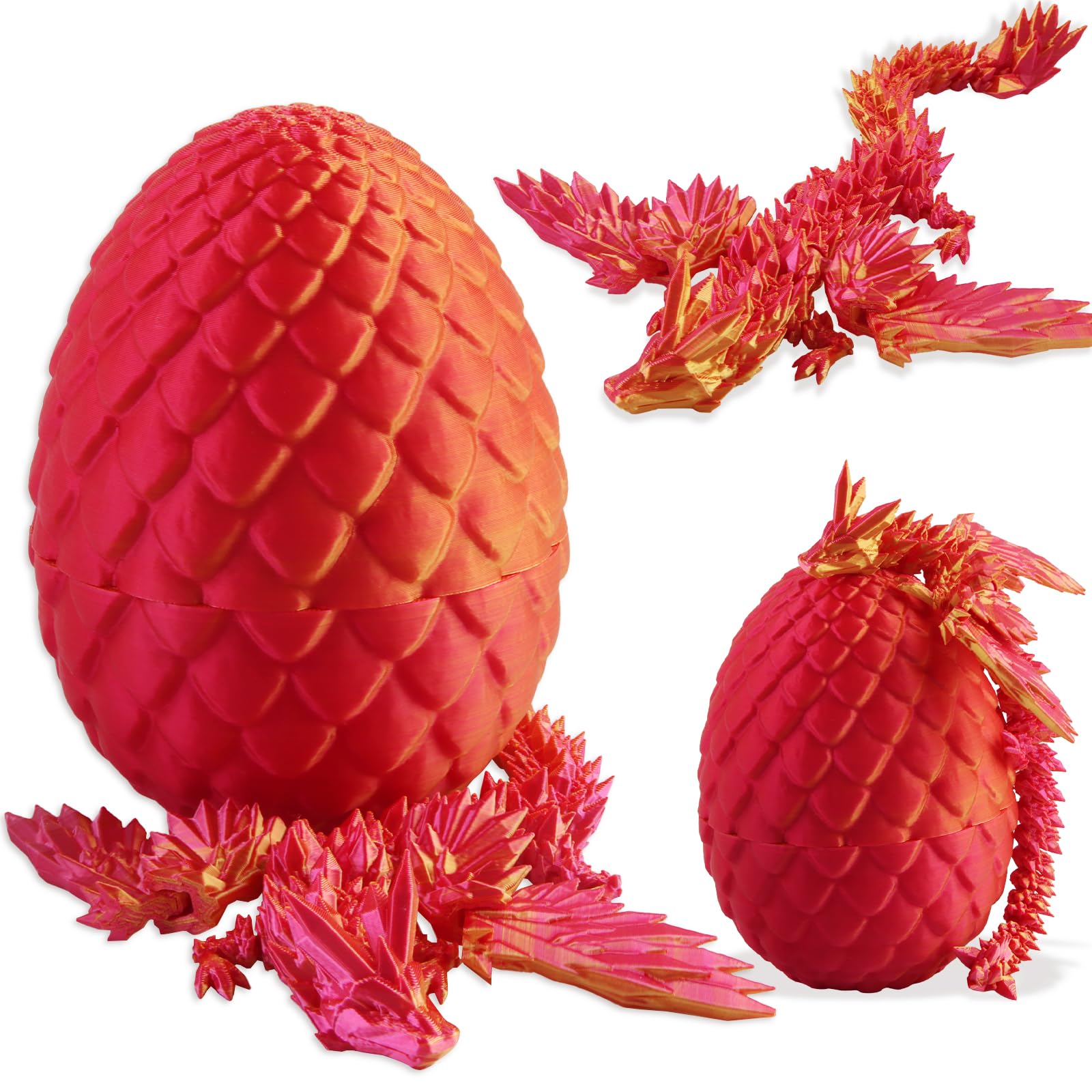Smocze jajko z nadrukiem 3D, tajemnicza zabawka, realistyczna, ruchoma figurka smoka, niespodzianka, Wielkanoc (Red Gold Wings)