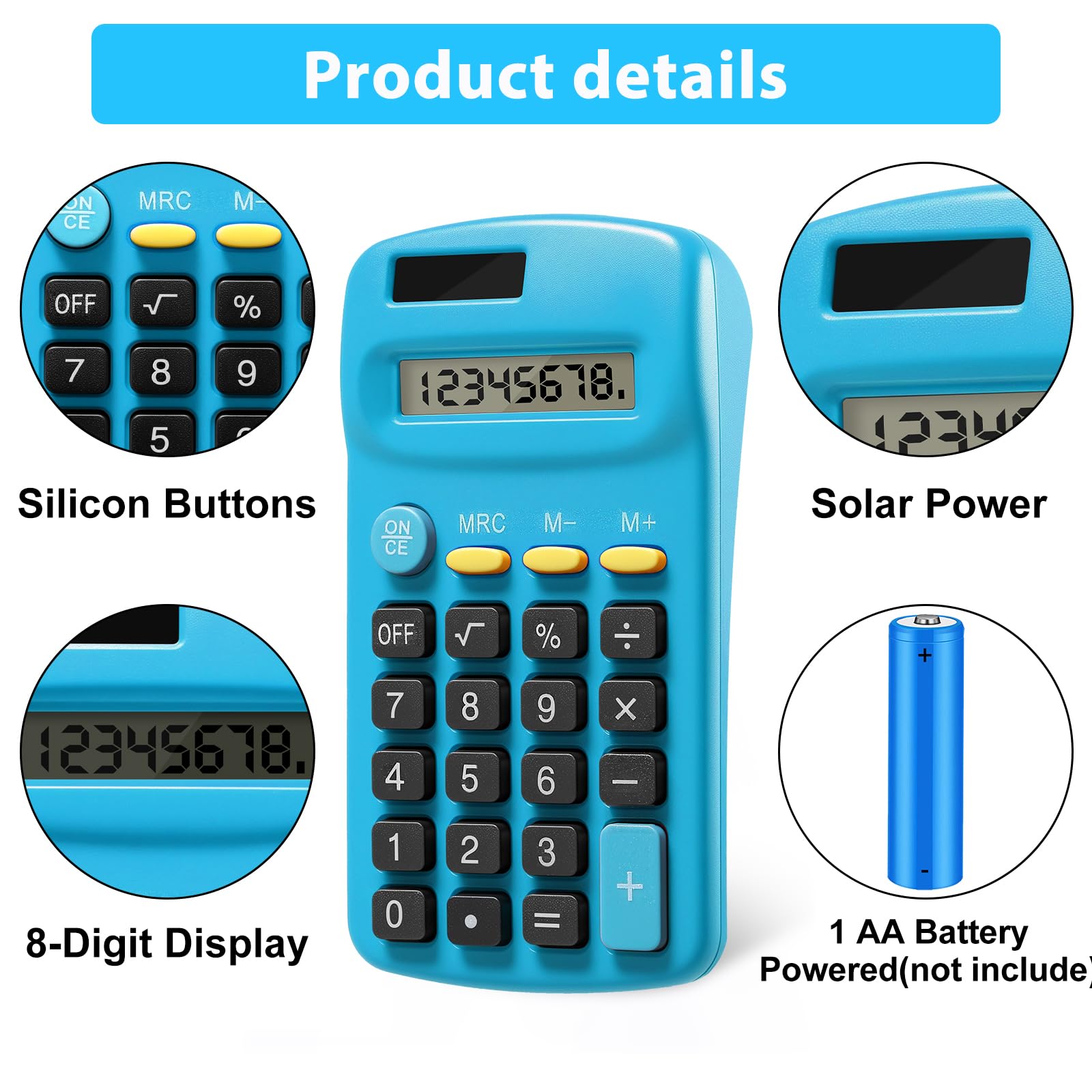 Lot de 30 calculatrices de poche à énergie solaire pour étudiants, fournitures de salle de classe, petite calculatrice pour enfants, école, maison, bureau (6 couleurs)