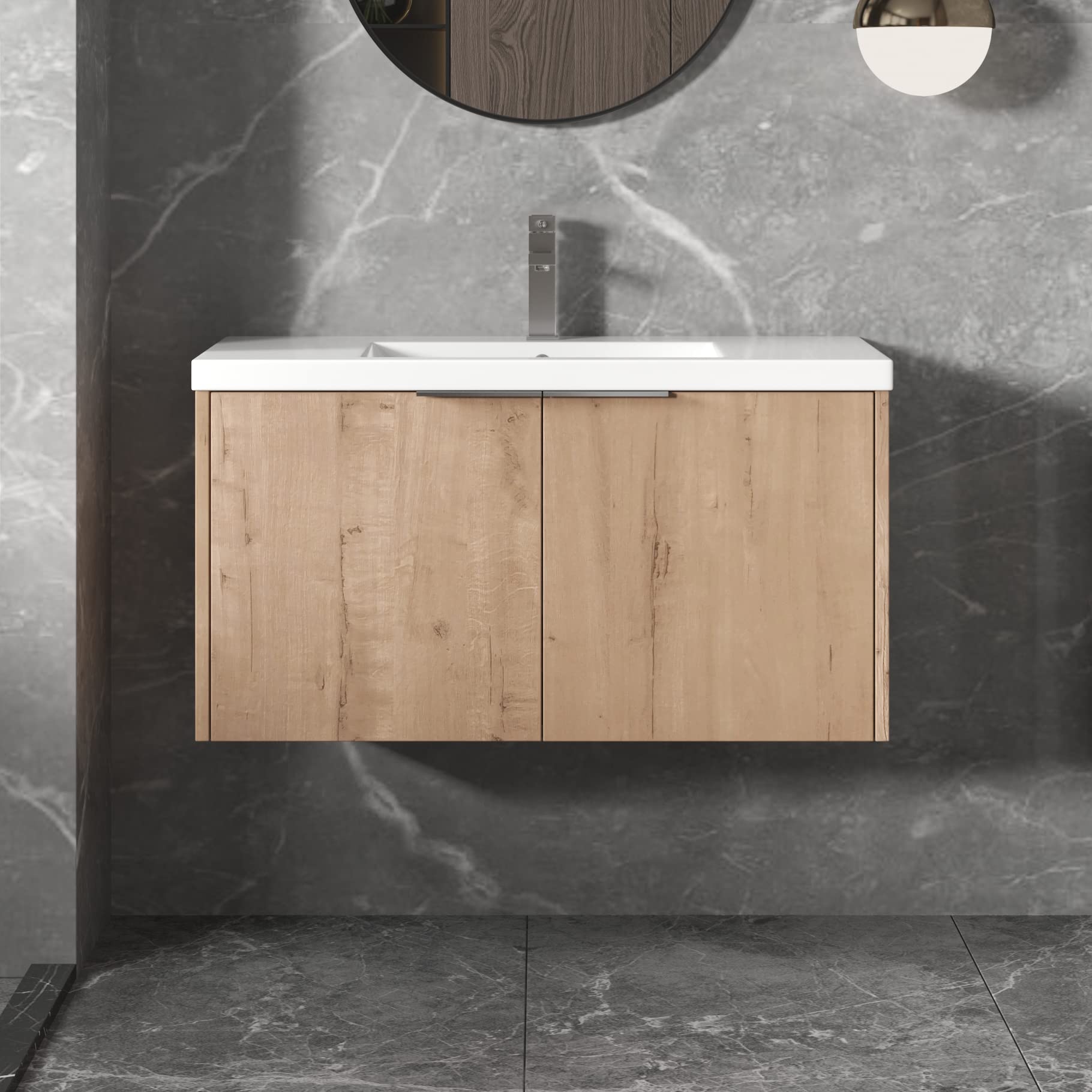 Buy Goujxcy 36" Wall Mounted Bathroom Vanity with Sink, Modern Floating