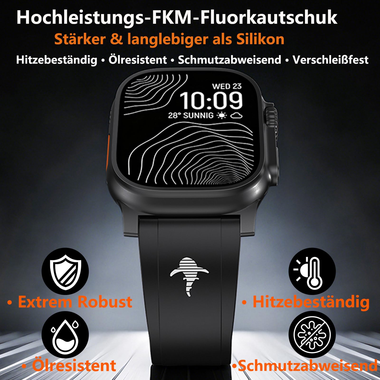 SEURE FKM Correa para Apple Watch 49 mm Sport The Shark | Edición en estilo industrial moderno 316L Acero inoxidable Cierre de mariposa para Apple Watch Ultra 3/2/1 Hombre