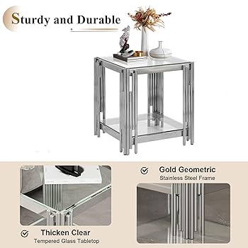 Amazon.com: Modern Clear Glass End Table, 2-Tier Side Table