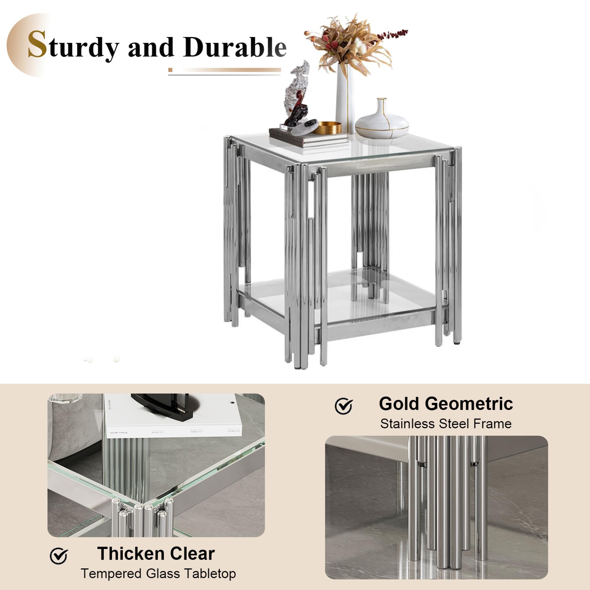 Amazon.com: Modern Clear Glass End Table, 2-Tier Side Table with