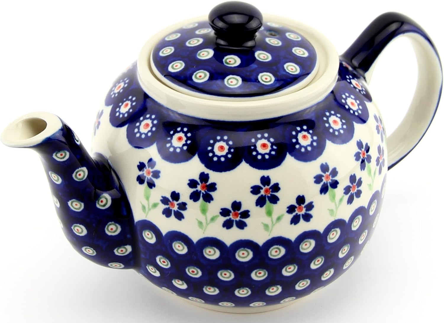 Polish Pottery Teapot (4 Cups) Floral Peacock Fiesta