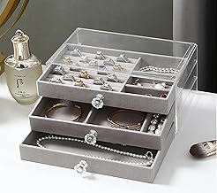 3 layer jewelry storage box 3 Drawers Transparent Clear Ring Necklace Piercing Earrings Bracelet Watch Jewellery Organiser Jewellery Box Acrylic Container for Ring Necklace Home Organizer[pack-1]
