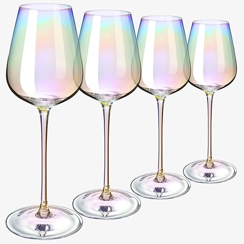 Miniatura 8 de Iridescent Luster Pearl Radiance - Juego de 4 copas de champán de 10 onzas cada una, copa de vino grande con perlas blancas radiantes, copas de vino
