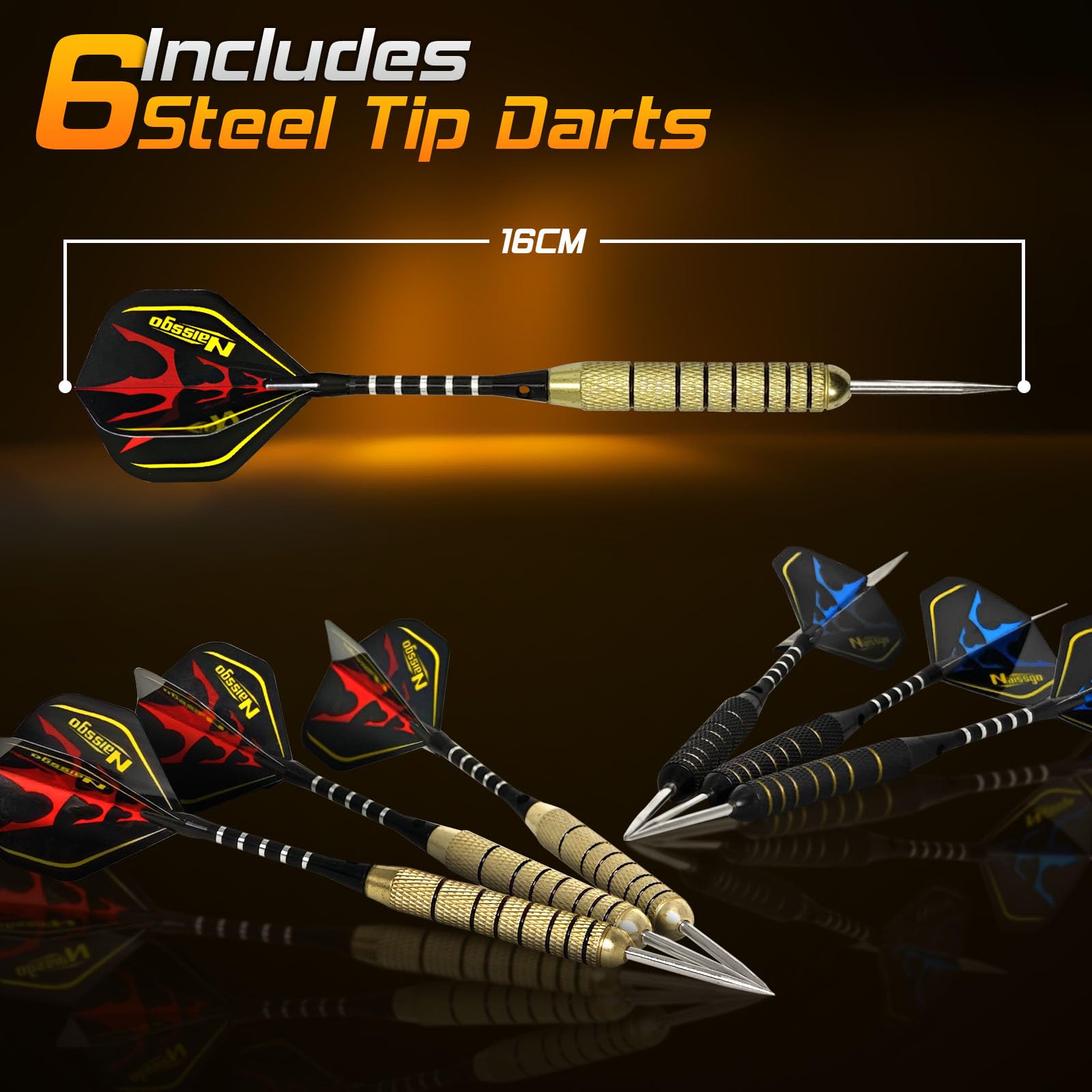 Bristle Dartscheibe, Endurance Round Wire Number Ring Sisal Darts Set inkl. 6 Sets Steeltip Darts