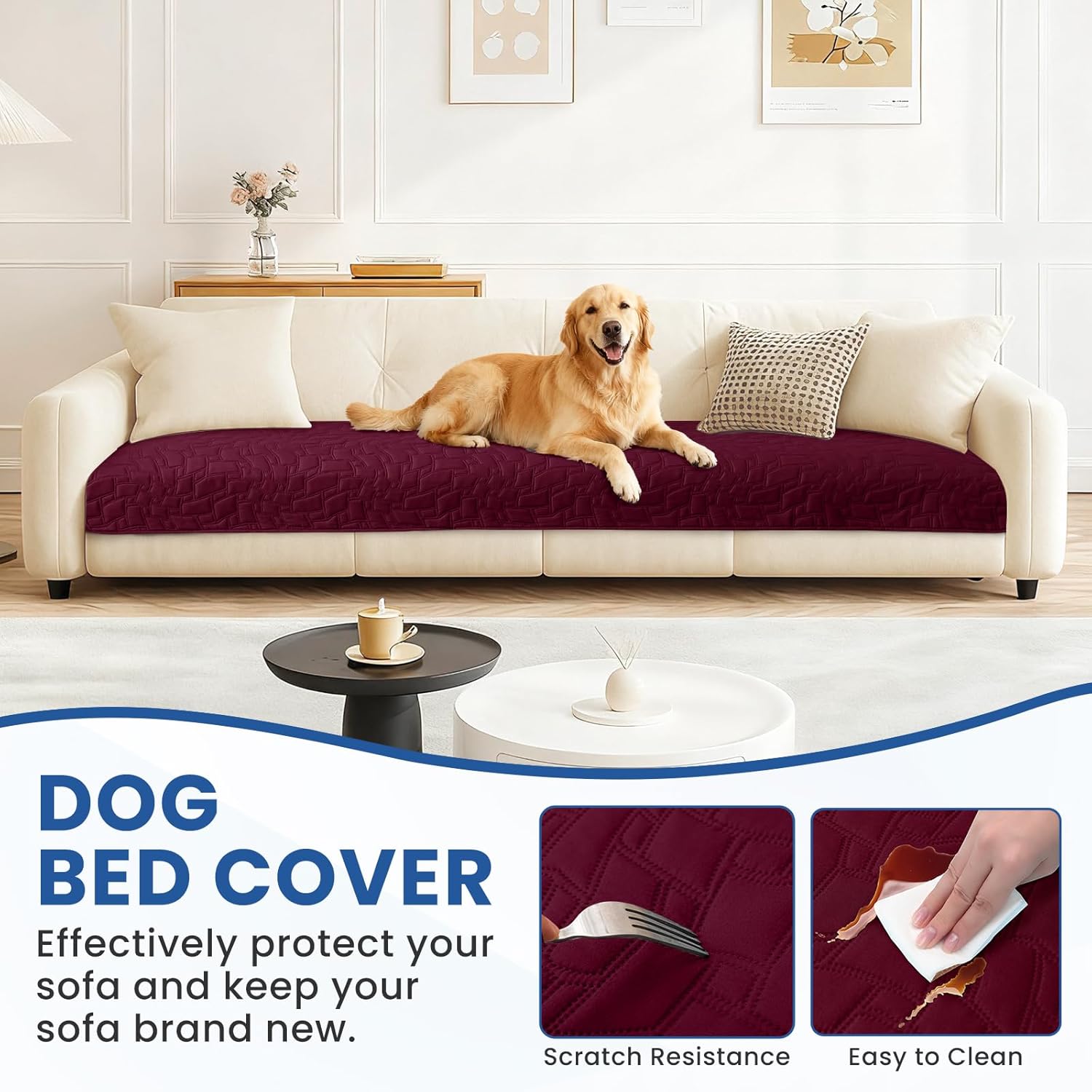 Waterproof Couch Covers for Pets, Waterproof Dog Bed Cover, Anti-Slip Soft Dog Blankets, Couch Cover for Dogs Washable, Pet Blanket for Puppy Large Dogs Christmas (30x70 Inch, Burgundy) - Image 6