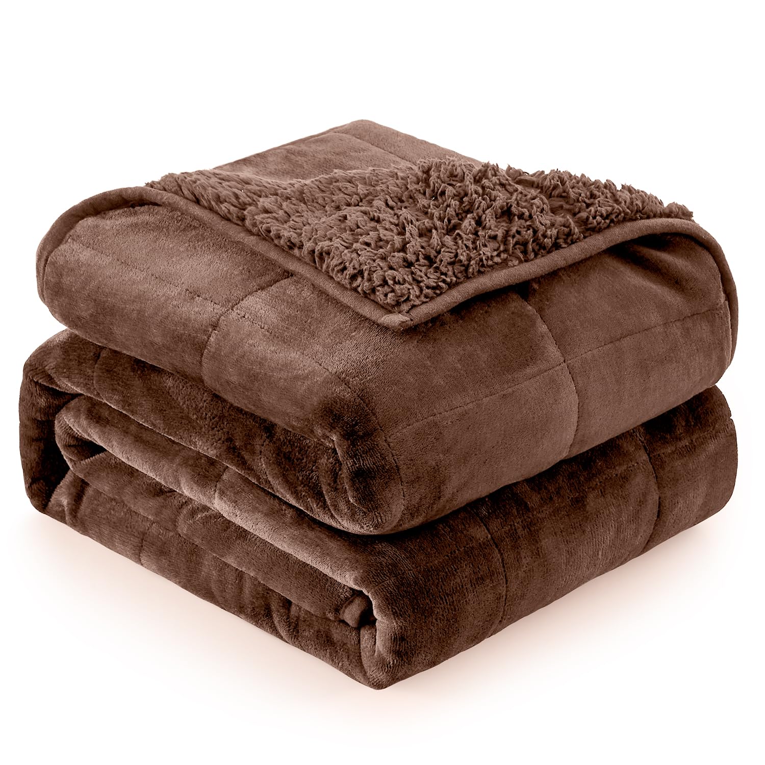 Cottonblue Fleece Weighted Blanket for Adults 15 lbs Twin Size 48x72in Soft | Cozy Flannel Sherpa Weighted Throw Blankets Comfortable for Calm Sleep Relax, Shaggy Bed Sofa Heavy Blanket, Chocolate Brown