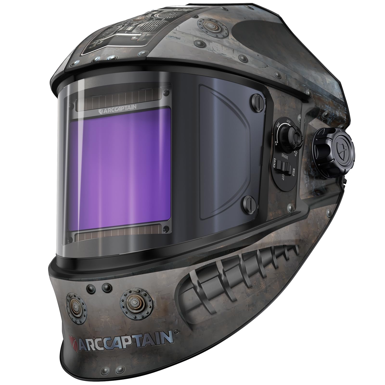 ARCCAPTAIN 3.94"X3.66" Welding Helmet Auto Darkening, 1/1/1/1 Top Optical Clarity Large Viewing Screen Solar Power Welding Hood with 4 Arc Sensor,