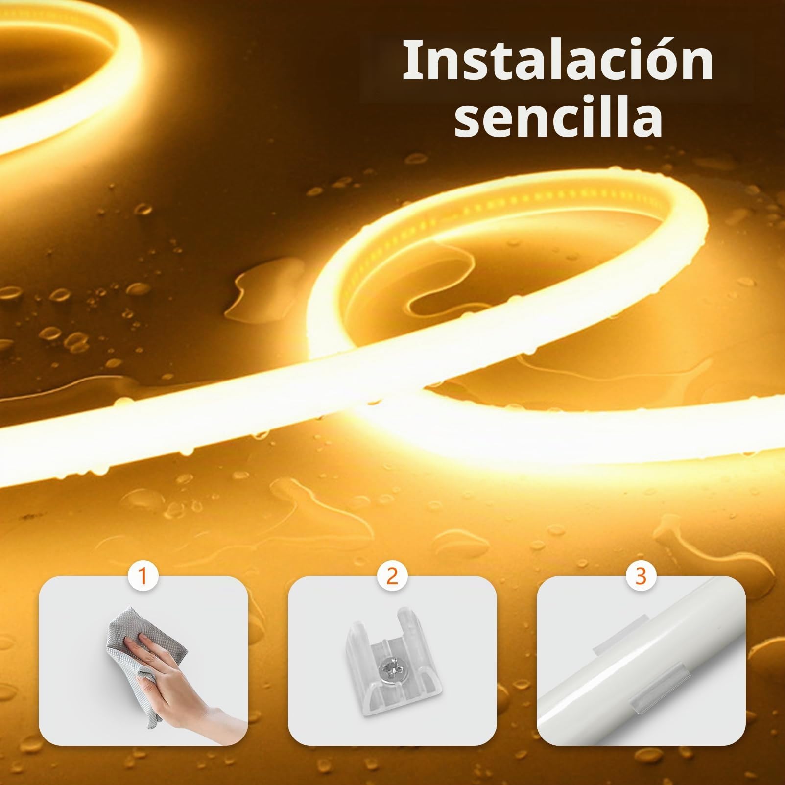 Neon Tira LED 15 metros, Silicona 220V COB Luces LED Habitacion Exterior Impermeable Incombustible IP65 Blanco Cálido 3000K Redondo Leds Strip Neón Flexible 15m 120 LED/m con Enchufe